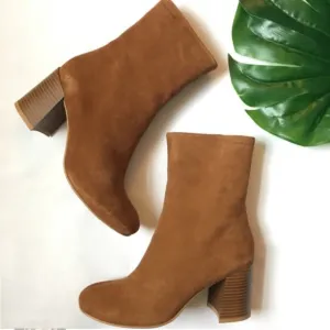 Vagabond Kaley mid boot chestnut brown suede boots with stacked wood heel