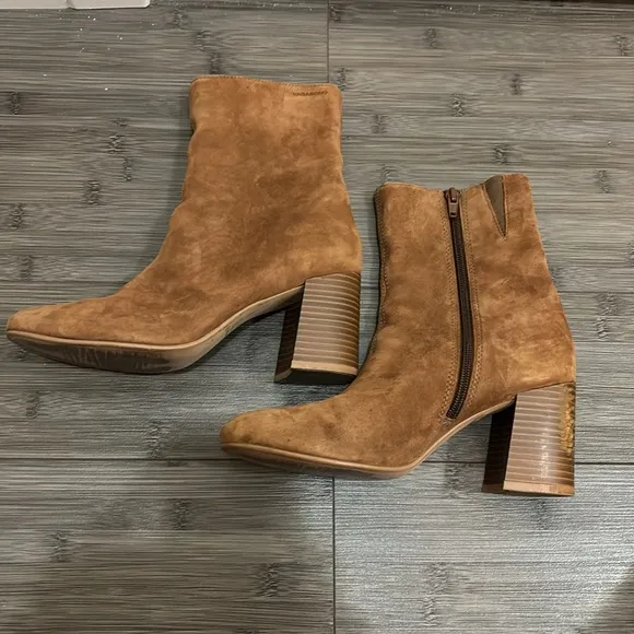 Vagabond Kaley mid boot chestnut brown suede boots with stacked wood heel