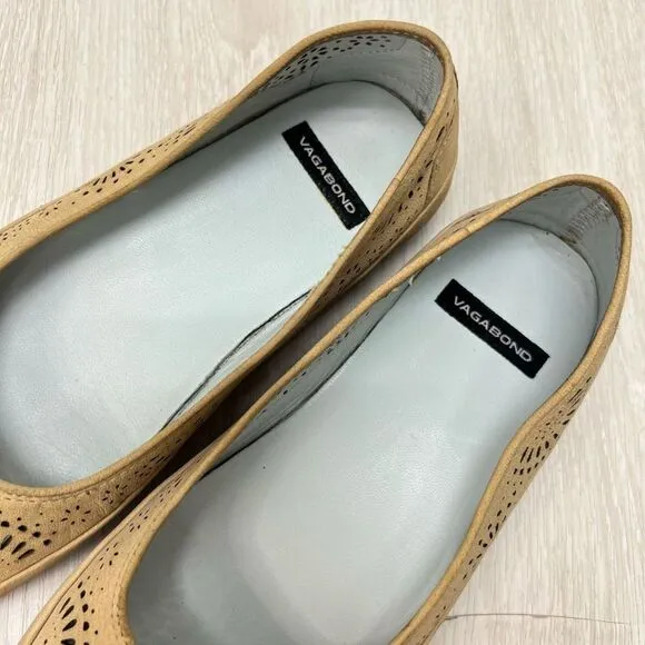 Vagabond Women’s EU 36 US 6 Perforated Floral Tan Casual Slip on Flats Loafers