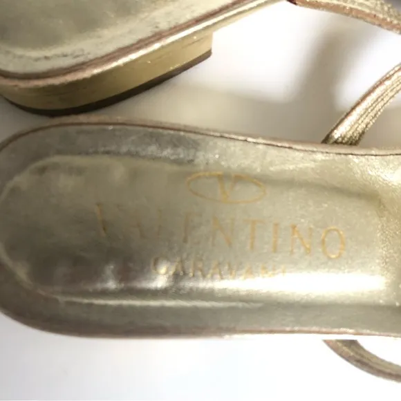 Valentino Garavani Metallic Gold Leather Flat Sandals Women’s Size 37