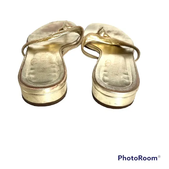 Valentino Garavani Metallic Gold Leather Flat Sandals Women’s Size 37