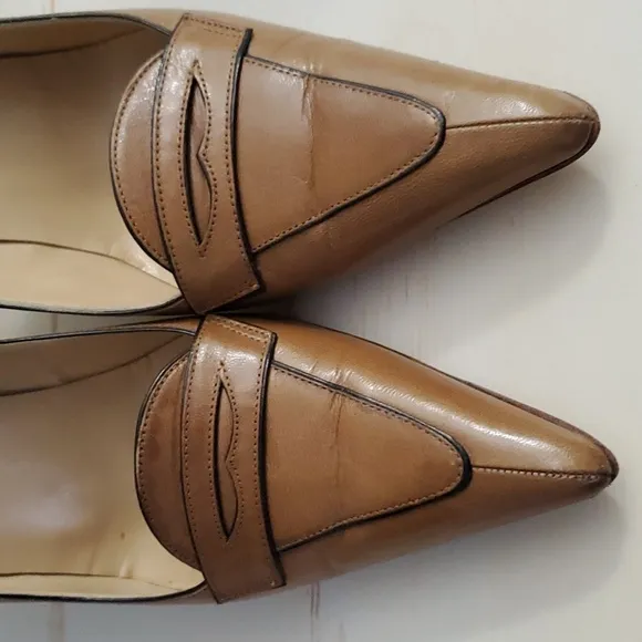 Valentino Garavani | Tan Leather Heeled Loafers Sz 37