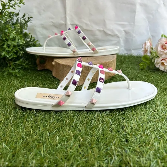 VALENTINO GARAVANI5mm Multi Rockstud Pvc Thong Sandals -Bianco Multi Sz38