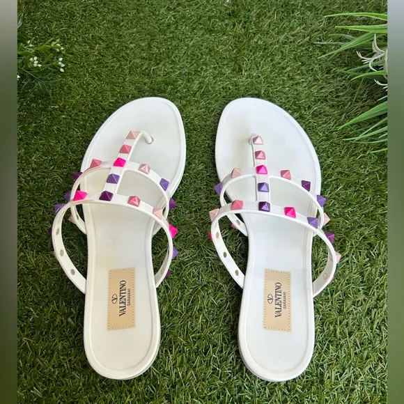 VALENTINO GARAVANI5mm Multi Rockstud Pvc Thong Sandals -Bianco Multi Sz38
