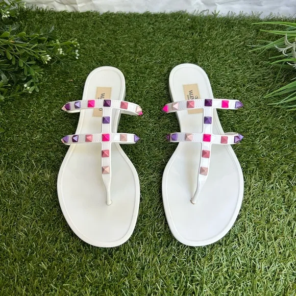 VALENTINO GARAVANI5mm Multi Rockstud Pvc Thong Sandals -Bianco Multi Sz38