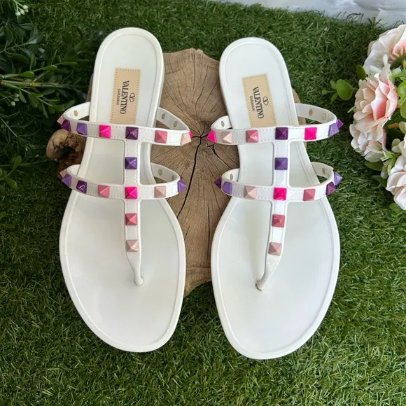 VALENTINO GARAVANI5mm Multi Rockstud Pvc Thong Sandals -Bianco Multi Sz38