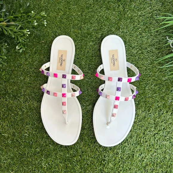 VALENTINO GARAVANI5mm Multi Rockstud Pvc Thong Sandals -Bianco Multi Sz38