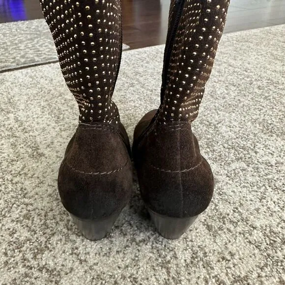 Vaneli Brown Suede Studded Ankle Boots 7