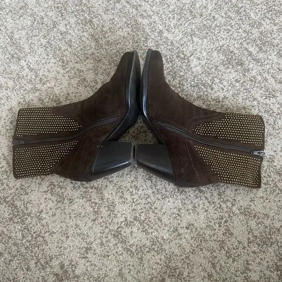 Vaneli Brown Suede Studded Ankle Boots 7