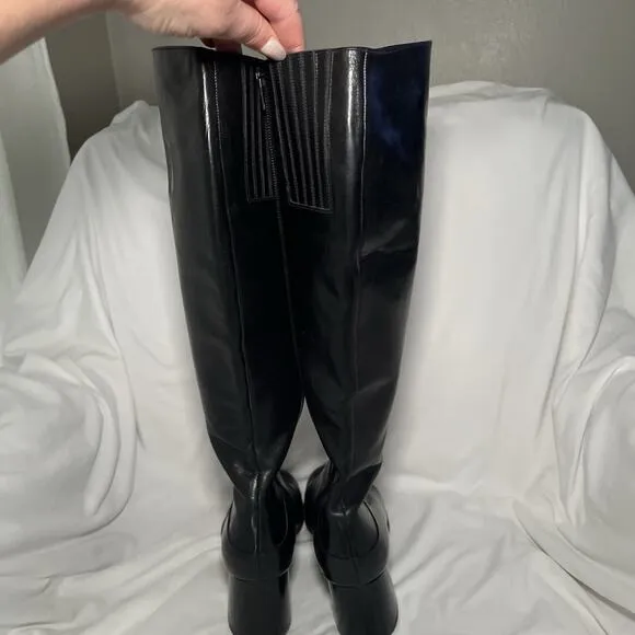Vaneli Women's Leather Tall Boots Black Size 7.5 Block Heel Classic Side Zip