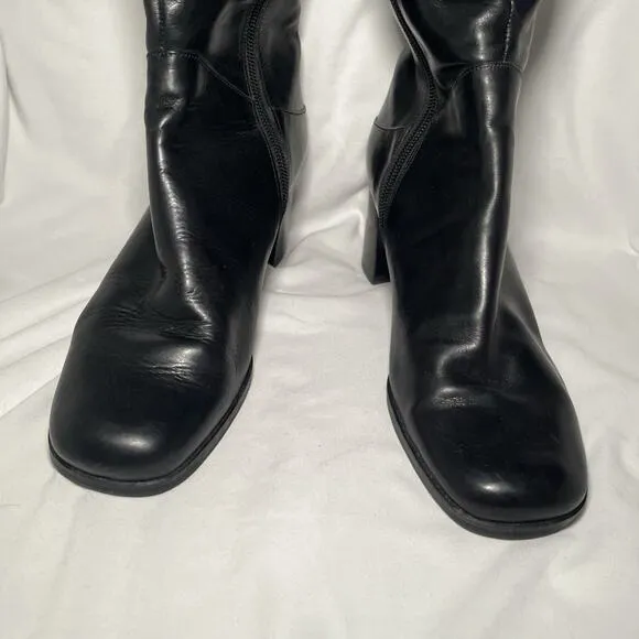 Vaneli Women's Leather Tall Boots Black Size 7.5 Block Heel Classic Side Zip