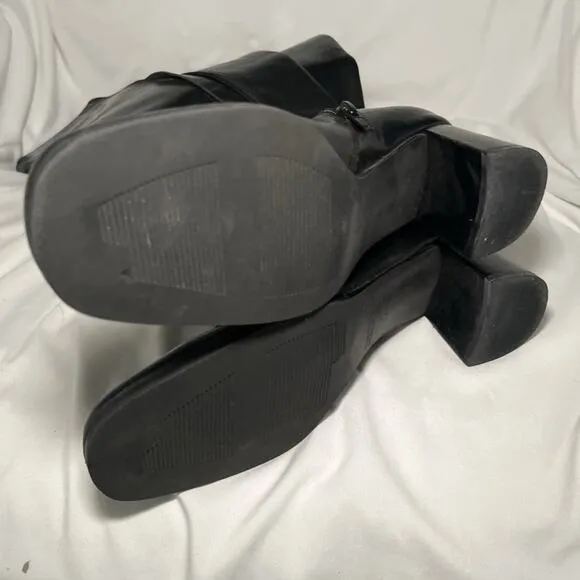 Vaneli Women's Leather Tall Boots Black Size 7.5 Block Heel Classic Side Zip