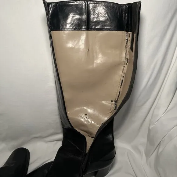 Vaneli Women's Leather Tall Boots Black Size 7.5 Block Heel Classic Side Zip