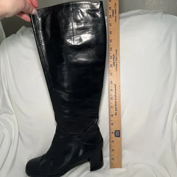 Vaneli Women's Leather Tall Boots Black Size 7.5 Block Heel Classic Side Zip