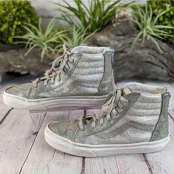 Vans Kids Sk8-Hi Zip (Little Kid/Big Kid) Metallic Glitter Girl's Sneakers