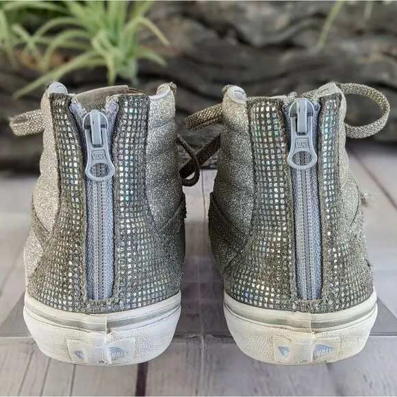 Vans Kids Sk8-Hi Zip (Little Kid/Big Kid) Metallic Glitter Girl's Sneakers