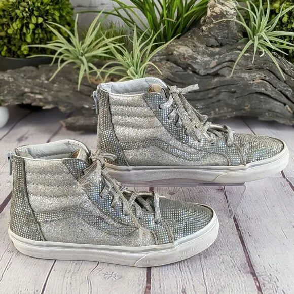 Vans Kids Sk8-Hi Zip (Little Kid/Big Kid) Metallic Glitter Girl's Sneakers