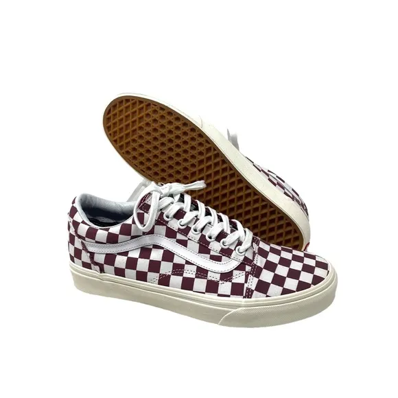 VANS Old Skool Check Shoe Red White Canvas Skate Low Sneakers Men's ALSU01650
