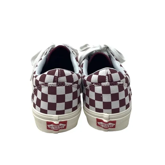 VANS Old Skool Check Shoe Red White Canvas Skate Low Sneakers Men's ALSU01650