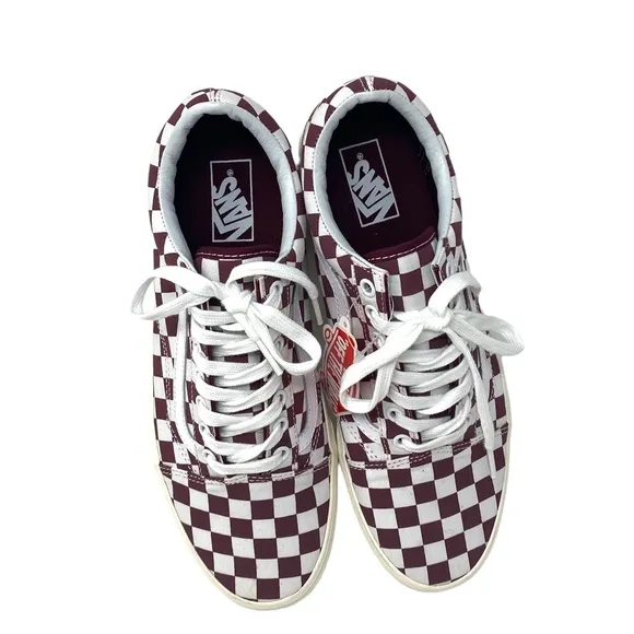 VANS Old Skool Check Shoe Red White Canvas Skate Low Sneakers Men's ALSU01650