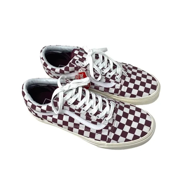 VANS Old Skool Check Shoe Red White Canvas Skate Low Sneakers Men's ALSU01650