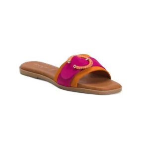 VERDE ROSMARINO Orange Made In Italy Suede Band With Buckle Flat Sandals