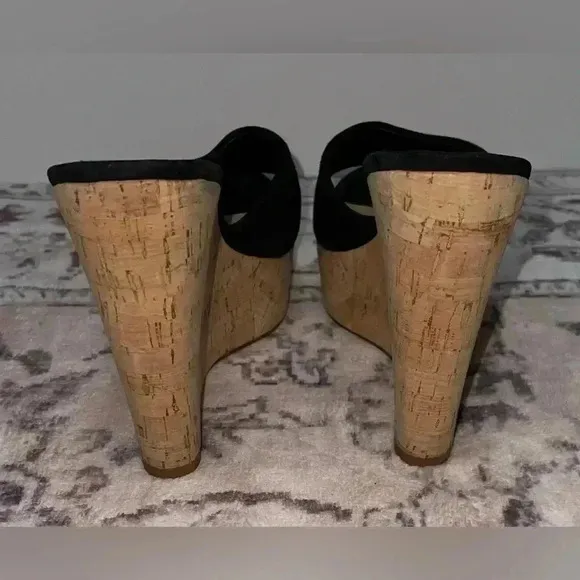 Veronica Beard Black Dali Suede CorkWedge Platform Sandals Size 8M
