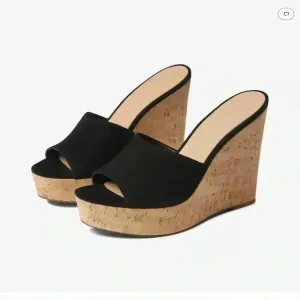 Veronica Beard Black Dali Suede CorkWedge Platform Sandals Size 8M