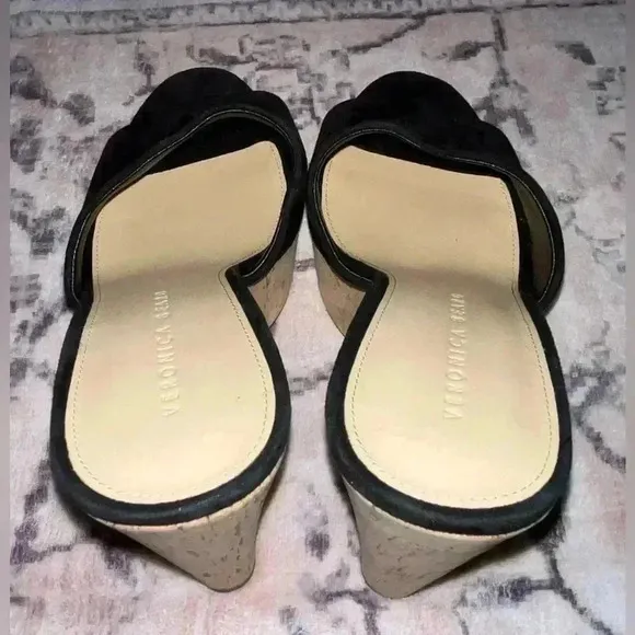 Veronica Beard Black Dali Suede CorkWedge Platform Sandals Size 8M