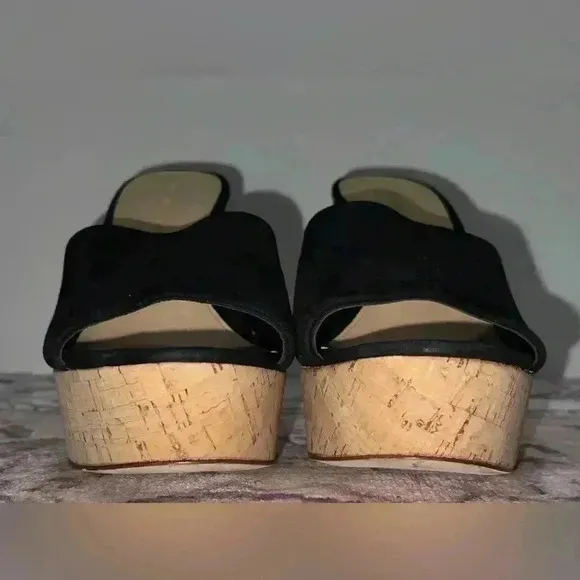 Veronica Beard Black Dali Suede CorkWedge Platform Sandals Size 8M