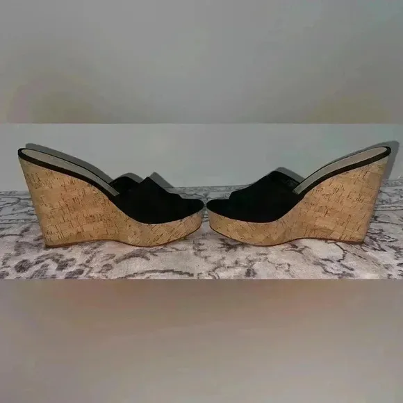 Veronica Beard Black Dali Suede CorkWedge Platform Sandals Size 8M