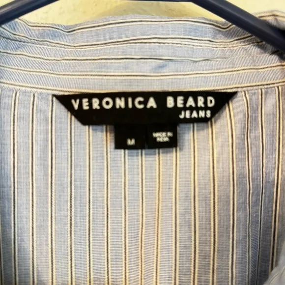 Veronica Beard Dress Medium Jemila Blue Stripe Tiered Shirtdress