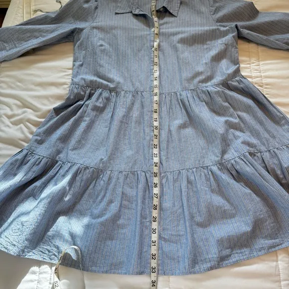 Veronica Beard Dress Medium Jemila Blue Stripe Tiered Shirtdress