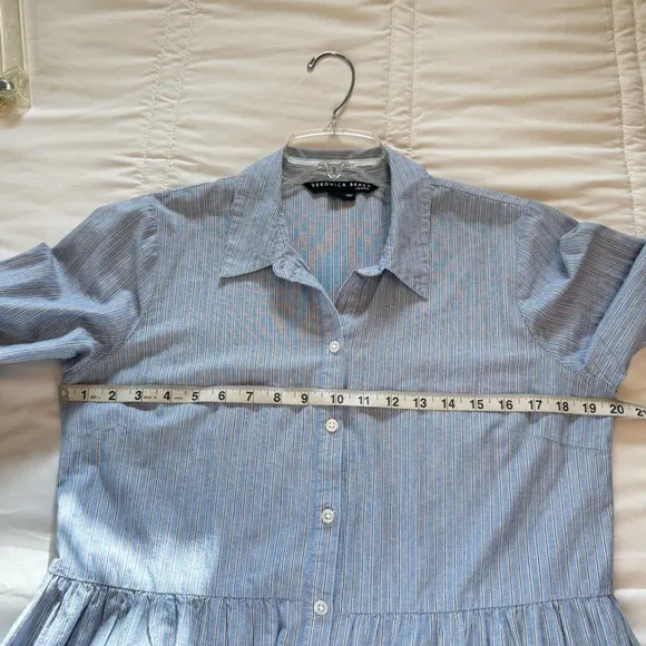 Veronica Beard Dress Medium Jemila Blue Stripe Tiered Shirtdress