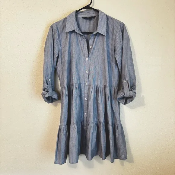 Veronica Beard Dress Medium Jemila Blue Stripe Tiered Shirtdress