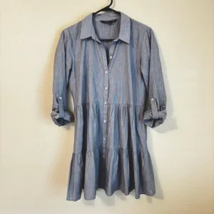 Veronica Beard Dress Medium Jemila Blue Stripe Tiered Shirtdress