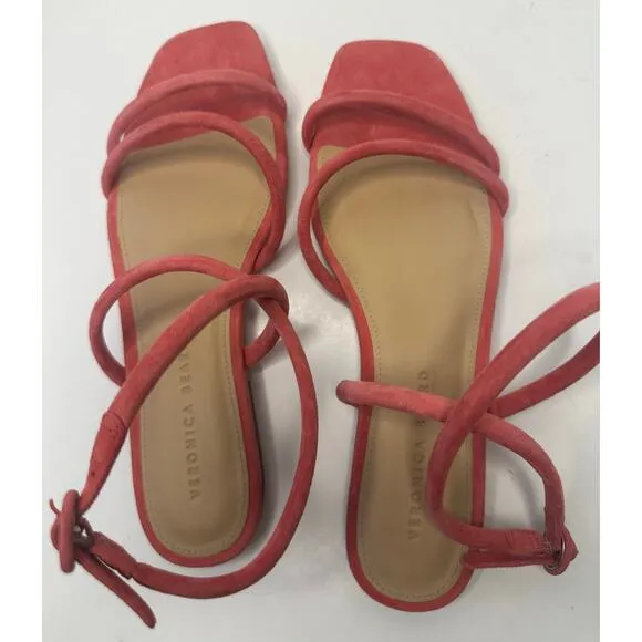 Veronica Beard Maci Flat Suede Strappy Sandals Women Size 9.5 Coral