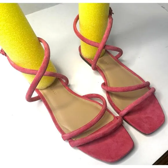 Veronica Beard Maci Flat Suede Strappy Sandals Women Size 9.5 Coral