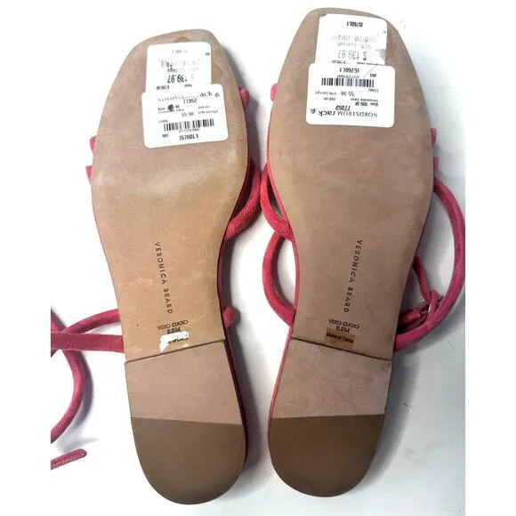 Veronica Beard Maci Flat Suede Strappy Sandals Women Size 9.5 Coral