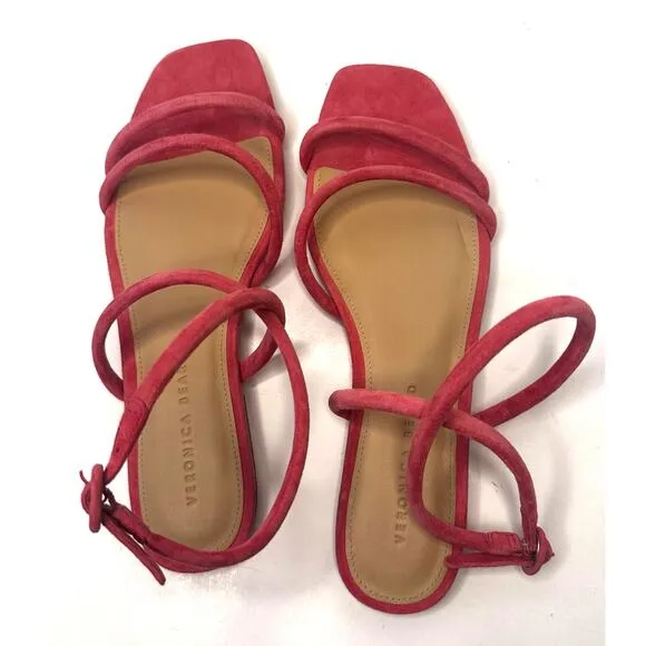 Veronica Beard Maci Flat Suede Strappy Sandals Women Size 9.5 Coral