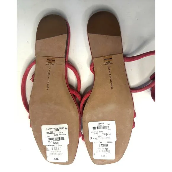 Veronica Beard Maci Flat Suede Strappy Sandals Women Size 9.5 Coral