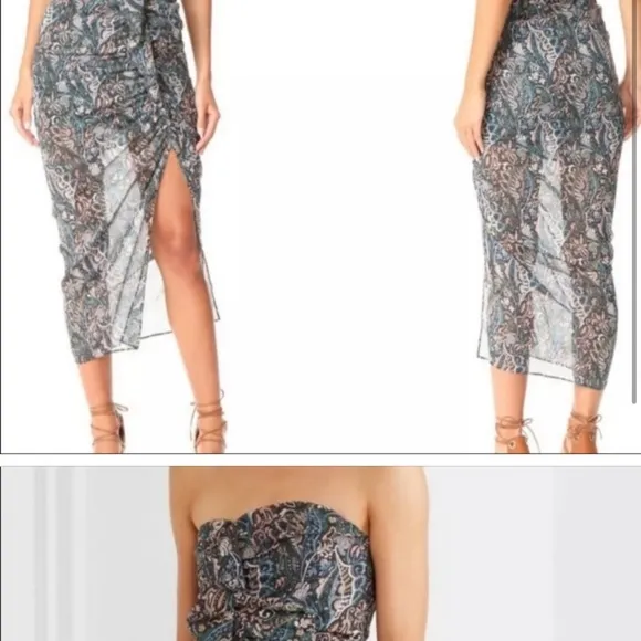 Veronica beard Multicolor bonemianRuched Strapless Maxi