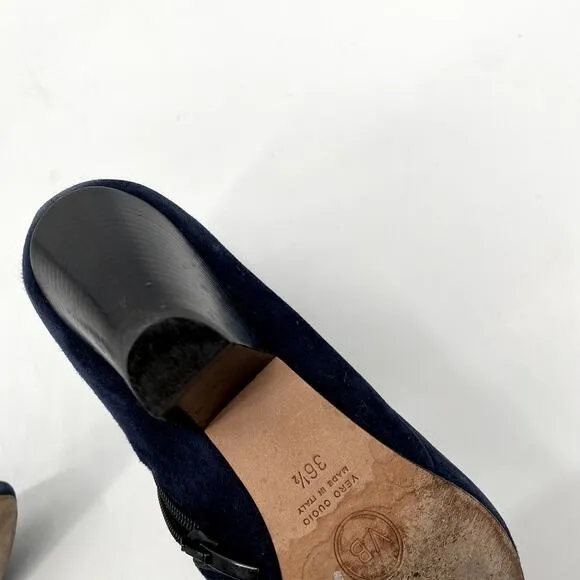 Veronica Beard Navy Suede Fold over Heel Ankle Boots