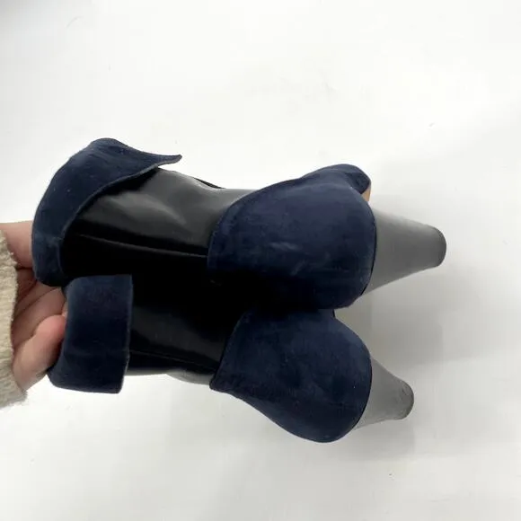 Veronica Beard Navy Suede Fold over Heel Ankle Boots