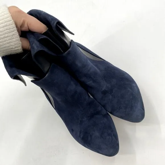 Veronica Beard Navy Suede Fold over Heel Ankle Boots