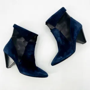 Veronica Beard Navy Suede Fold over Heel Ankle Boots