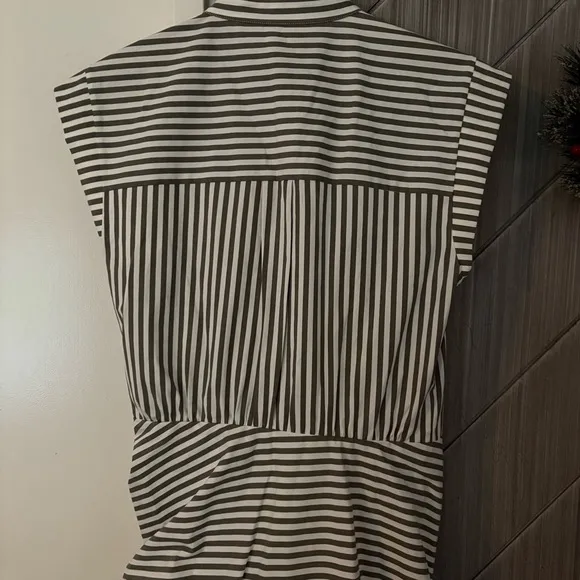 Veronica Beard Striped Asymmetric-Button Midi-Dress Green White Size 8 NWT