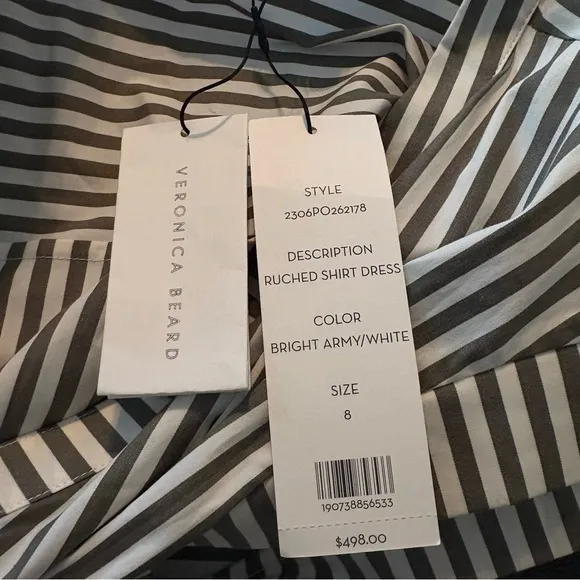 Veronica Beard Striped Asymmetric-Button Midi-Dress Green White Size 8 NWT