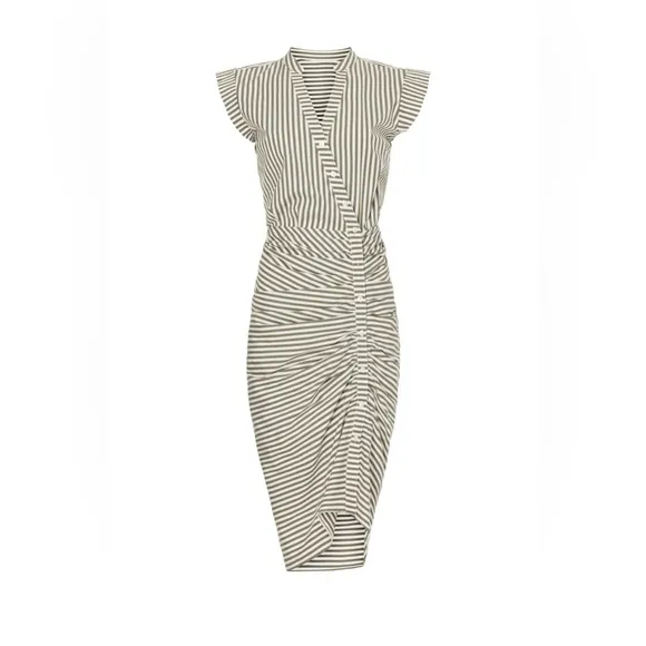 Veronica Beard Striped Asymmetric-Button Midi-Dress Green White Size 8 NWT