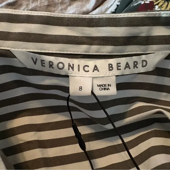 Veronica Beard Striped Asymmetric-Button Midi-Dress Green White Size 8 NWT